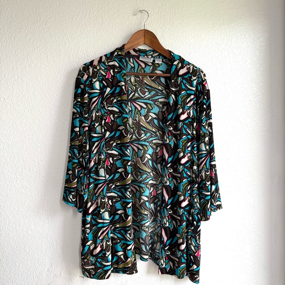 Chico’s Travelers Womens Cardigan Multicolor Floral Half Sleeve Size 3 XL 16